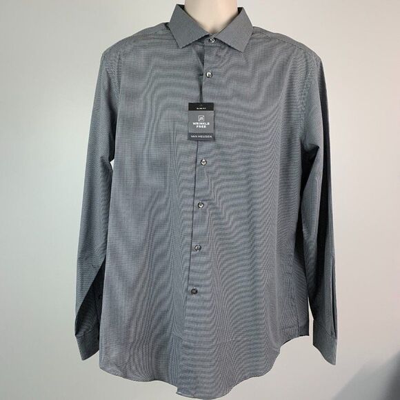 Men's Van Heusen XL Shirt Button Front Long Sleeve Check Slim Fit NWT New - Picture 1 of 9